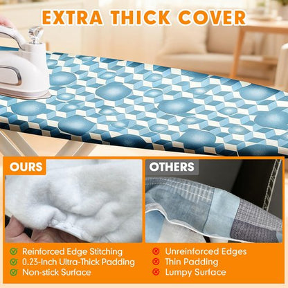Ironing Board Cover and Pad, 18x49 Extra Wide Thick Iron Padding, Scorch & Stain Resistant Ironing Board Cover, Heavy Duty Iron Board Padded with Adjustable Fasteners Durable Elastic Edge, Berry Blue