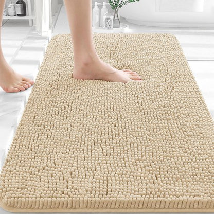 OLANLY Bathroom Rugs 30x20, Extra Soft Absorbent Chenille Bath Rugs, Rubber Backing Quick Dry, Machine Washable Bath Mats for Bathroom Floor, Tub and Shower, Home Decor Accessories, Beige