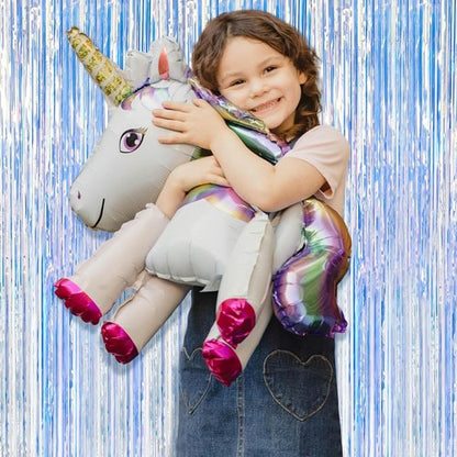 Iridescent Party Backdrop Decorations - 5 Pack Tinsel Curtain for Birthday & Graduation Events