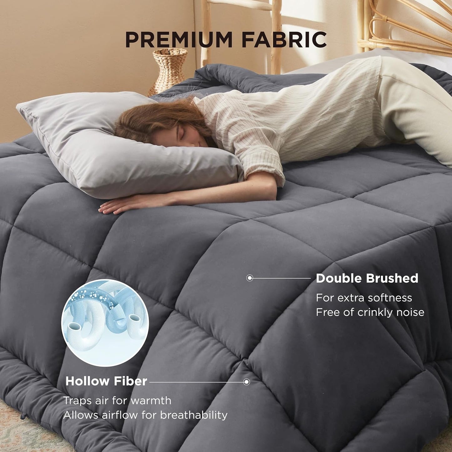 Bedsure Comforter Duvet Insert - Quilted Comforters Queen Size, All Season Duvet, GentleSoft Down Alternative Bedding Blanket, with 8 Tabs, Gifts for Women/Men, Dark Grey, Queen Plus, 90x90 Inches