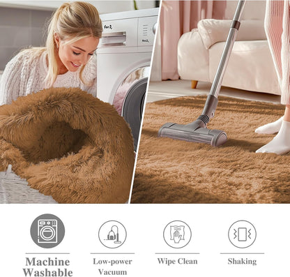 OLANLY Round Khaki Area Rug - Soft, Fluffy, Machine Washable 2 ft Circle Carpet for Bedroom & Nursery Decor