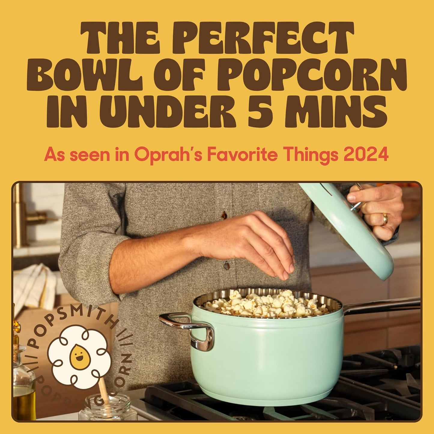 Popsmith Popcorn Popper - 6 Quart Cream Stovetop Machine | Stainless Steel Design for All Stovetops