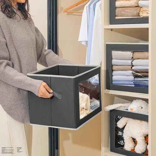 Homsorout Stackable Storage Bins - Large Foldable Closet Organizer with Lids | 3-Pack Dark Grey