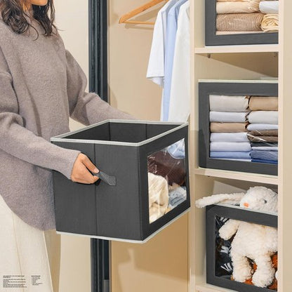 Homsorout Stackable Storage Bins - Large Foldable Closet Organizer with Lids | 3-Pack Dark Grey