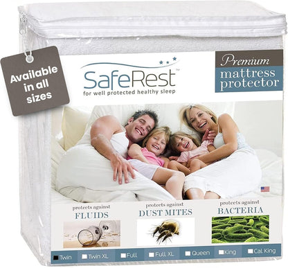 SafeRest Waterproof Mattress Protector - Twin Size, Fitted Design, Machine Washable Cotton Blend