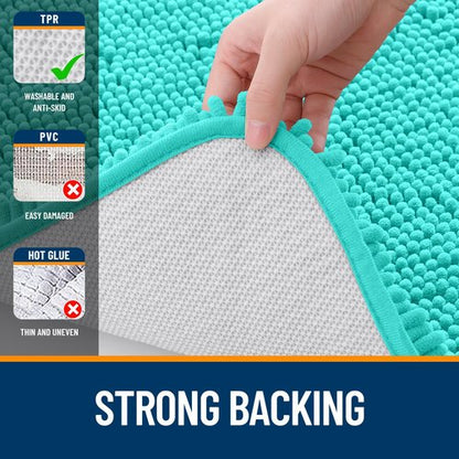 OLANLY Bathroom Rugs 40x32, Extra Soft Absorbent Chenille Bath Rugs, Rubber Backing Quick Dry, Machine Washable Bath Mats for Bathroom Floor, Tub and Shower, Home Decor Accessories, Teal