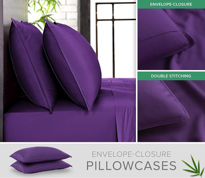 Pure Bamboo King Sheets - Luxuriously Soft & Cooling 100% Organic Viscose Bed Sheet Set | 2-Year Quality Promise (King, Purple)
