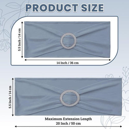 MDS Spandex Chair Sashes - Premium Stretch Covers with Buckle Slider for Weddings | Dusty Blue, Pack of 50