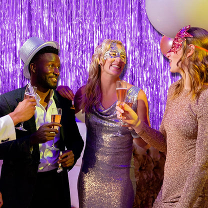 Skiennix 2 Pack Purple Tinsel Streamers - Foil Fringe Backdrop for Halloween & Party Decor