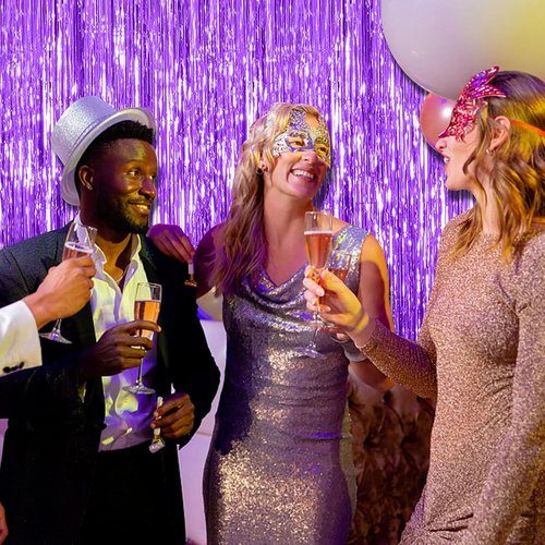 20 Pack Foil Curtain Backdrop - Purple Metallic Tinsel Fringe Curtains for Parties & Celebrations