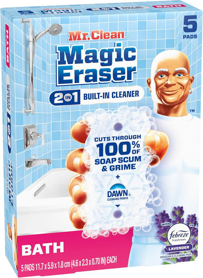 Mr. Clean Magic Eraser Sponge - Powerful Soap Scum Remover with Febreze Lavender Scent | 5 Count