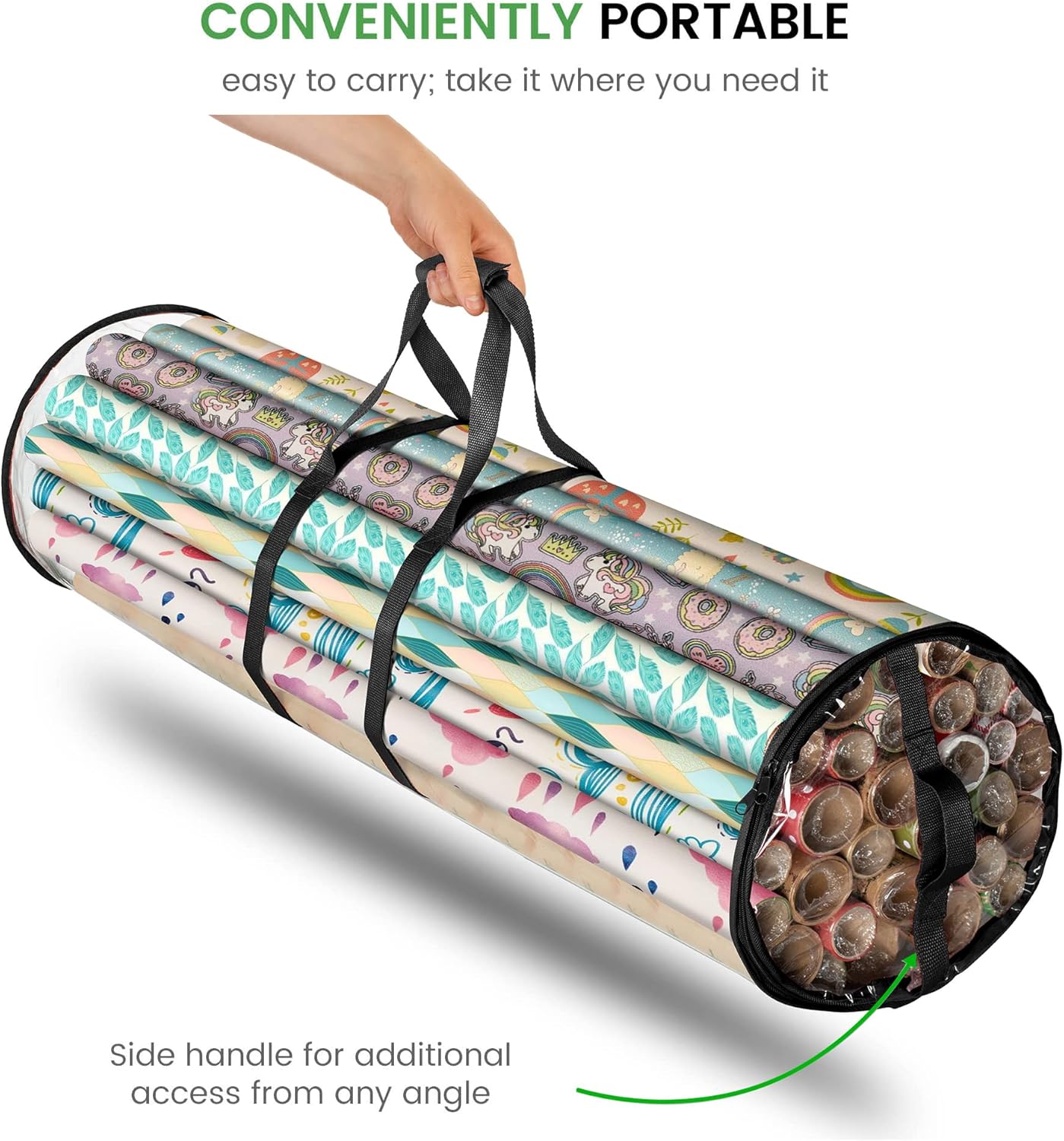 ZOBER Gift Wrap Storage Organizer - 40-Inch Waterproof PVC Holder for 25 Rolls - Black