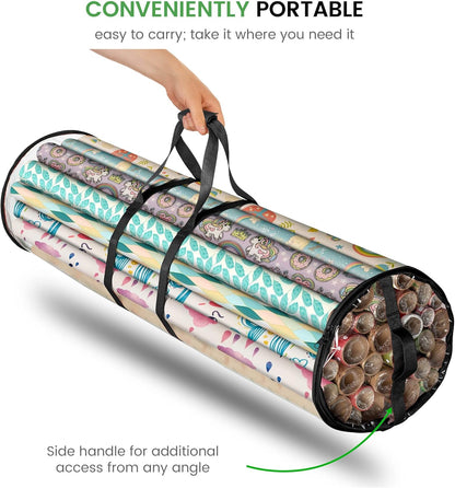 ZOBER Gift Wrap Storage Organizer - 40-Inch Waterproof PVC Holder for 25 Rolls - Black