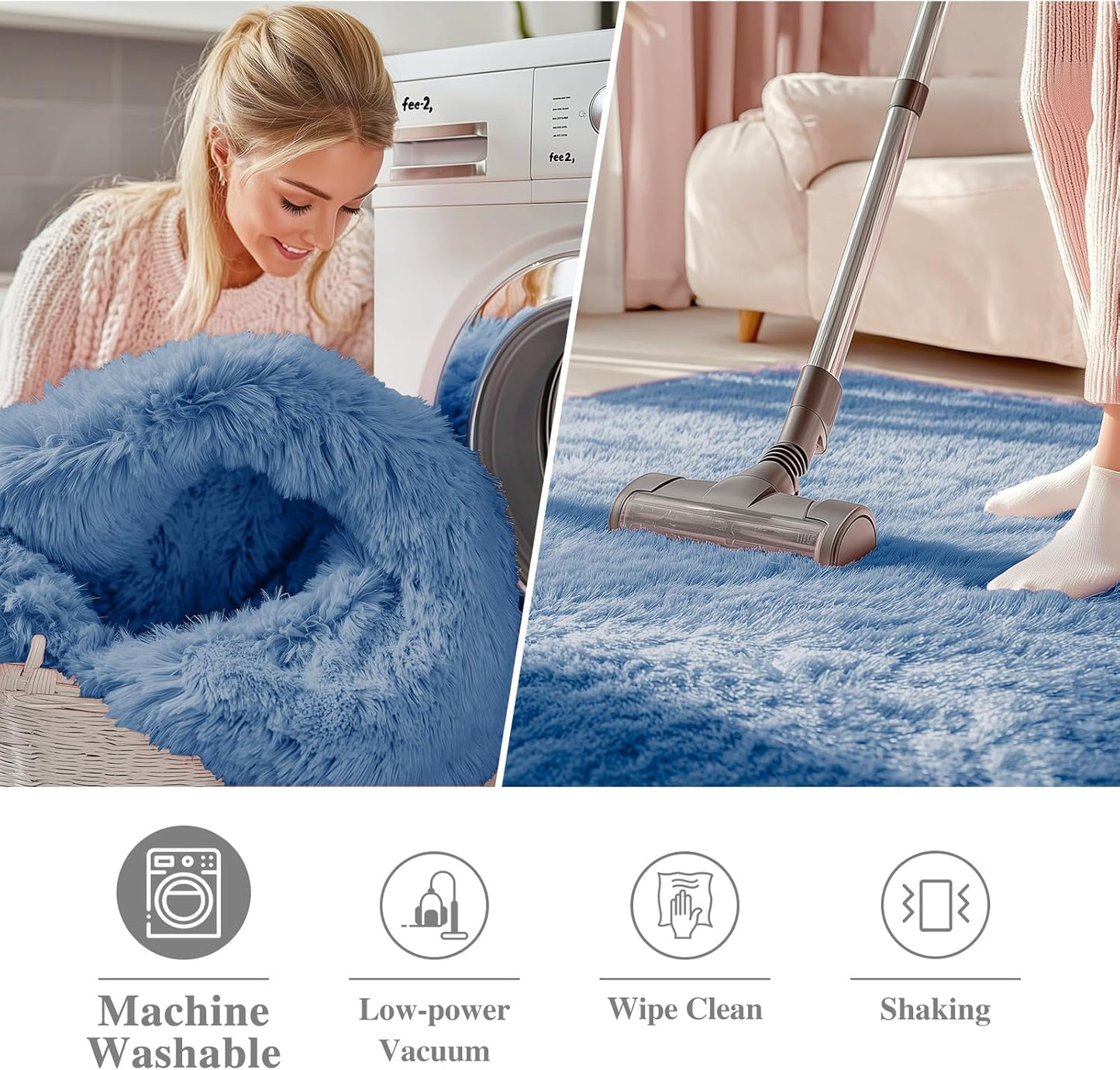 OLANLY Blue Round Area Rug - Soft, Fluffy, Machine Washable 3 ft Circle Carpet for Bedroom & Nursery Decor