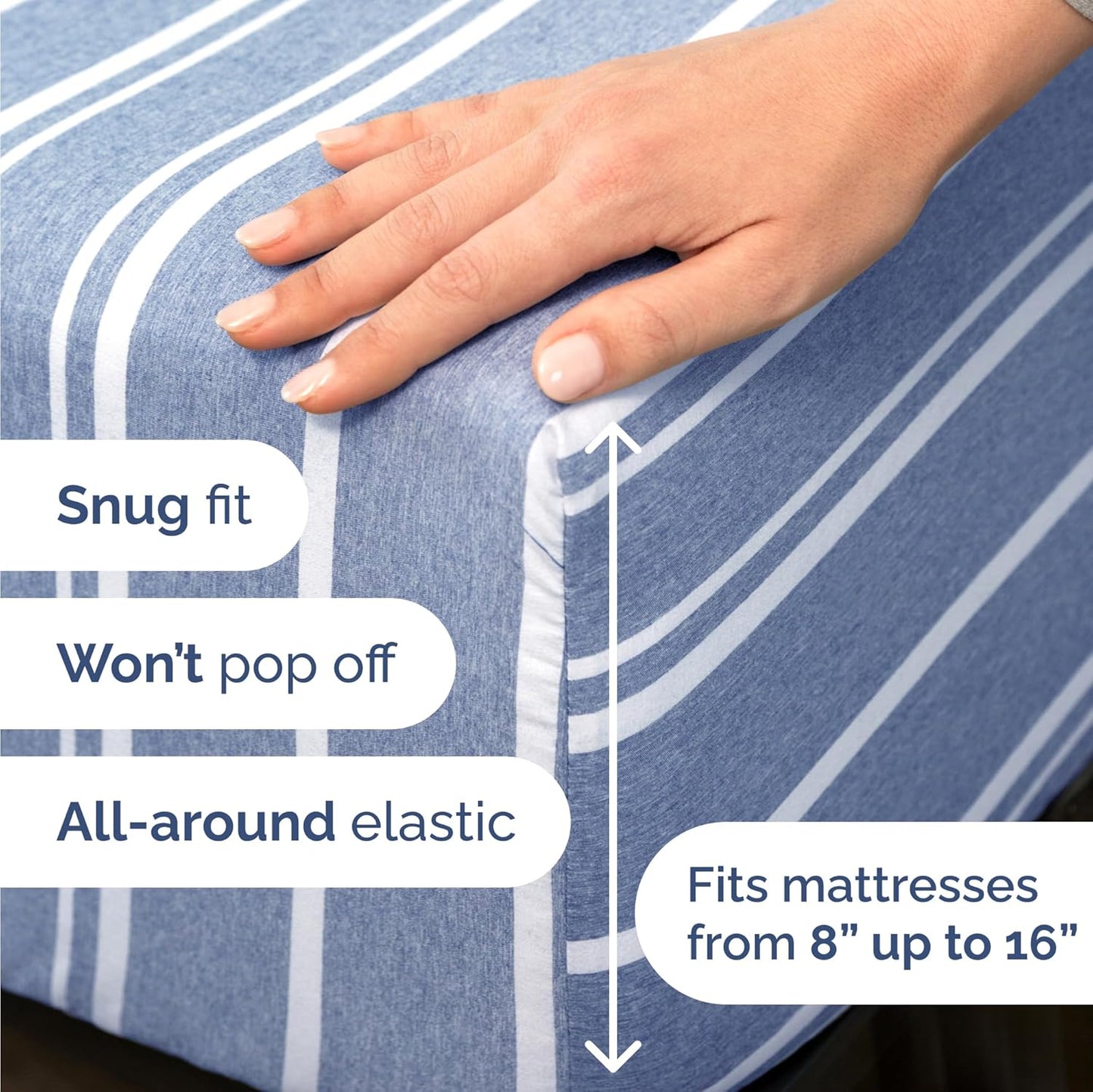 Skiennix Twin Size Sheet Set - Comfy, Breathable & Cooling Bedding - Luxury Hotel Quality - Deep Pockets, Soft, Wrinkle-Free - Blue Stripes