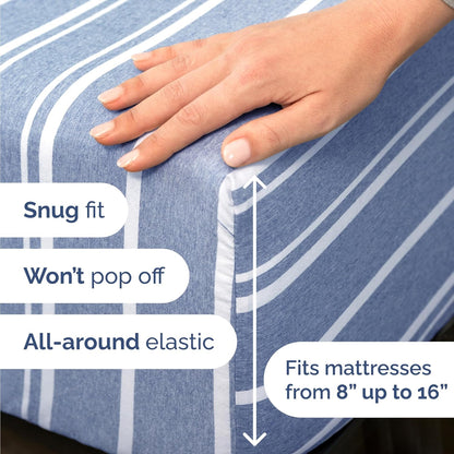Skiennix Twin Size Sheet Set - Comfy, Breathable & Cooling Bedding - Luxury Hotel Quality - Deep Pockets, Soft, Wrinkle-Free - Blue Stripes