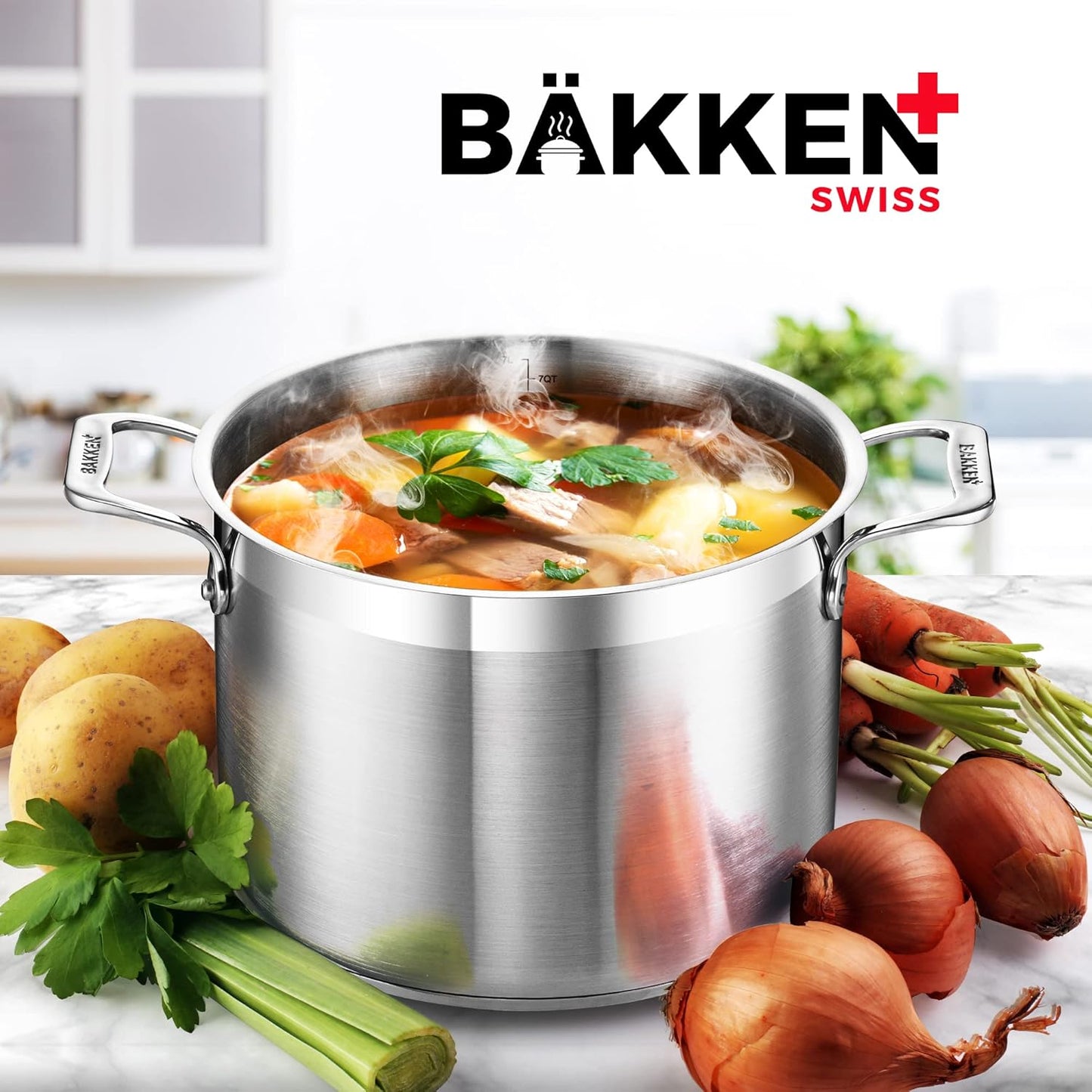 Stainless Steel Stockpot by [Brand Name] - 5 Quart Durable Cookware with Impact-Bonded Base & Riveted Handles