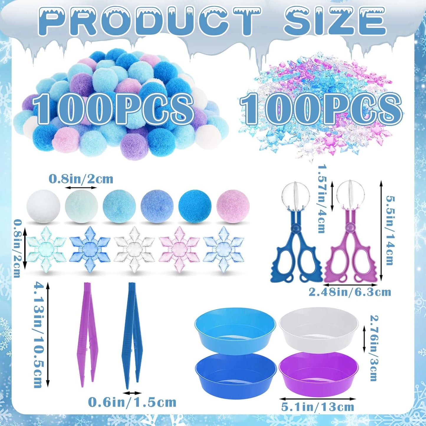 Skiennix Winter Sensory Bin Items - 208 Pcs Acrylic Snowflake Counting & Sorting Decor