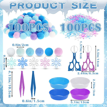 Skiennix Winter Sensory Bin Items - 208 Pcs Acrylic Snowflake Counting & Sorting Decor