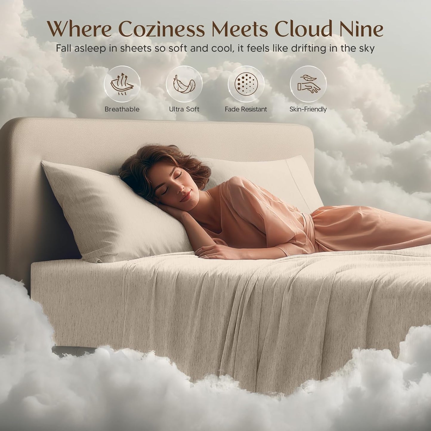Utopia Bedding King Size Sheet Set - Soft & Breathable 4-Piece Microfiber Bed Sheets | Oeko Tex (Heather Beige)
