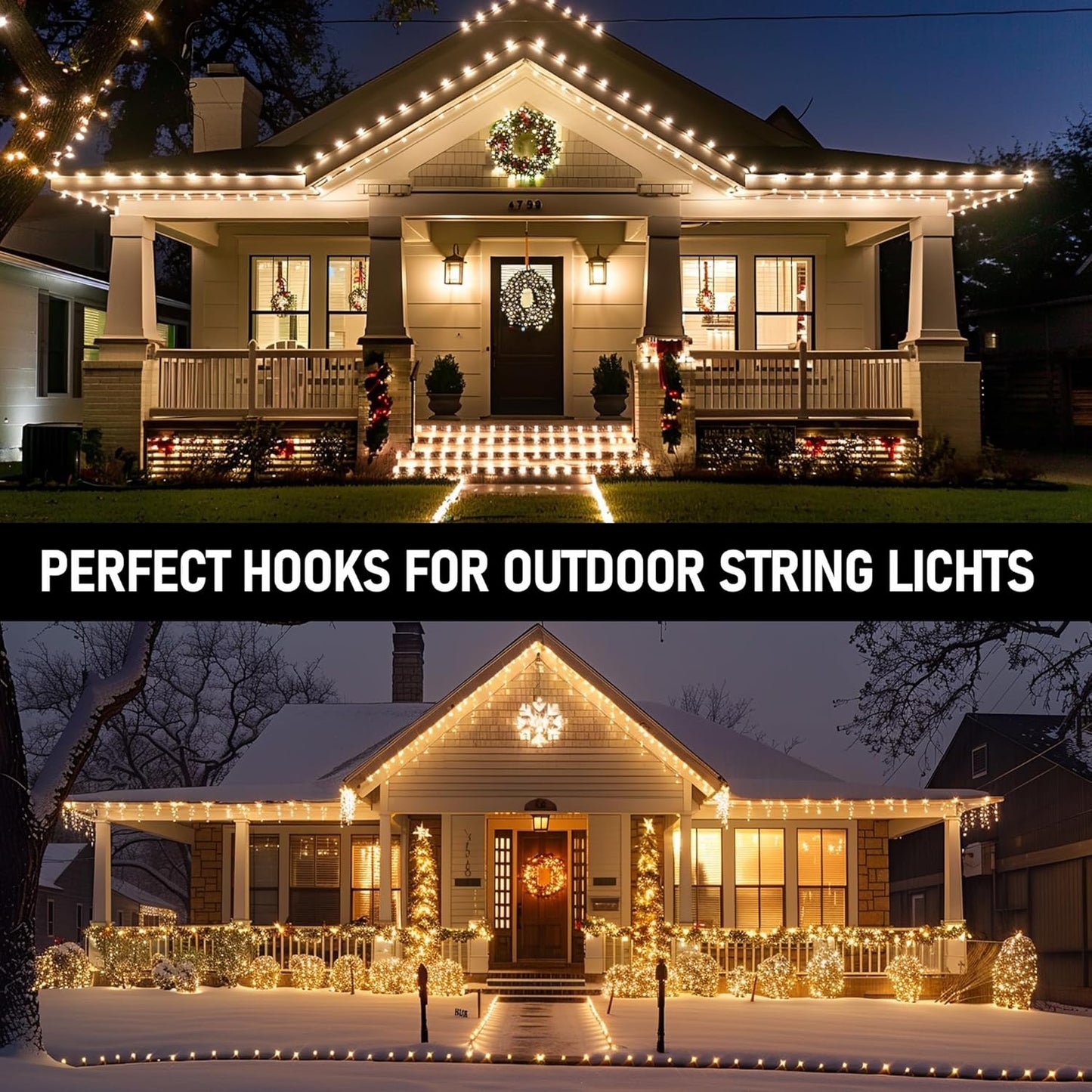 TW SHINE Heavy Duty Hooks for Outdoor String Lights - 60 Pack Clear Clips with Waterproof Adhesive