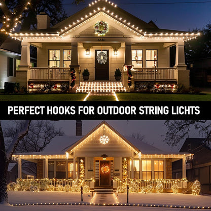 TW SHINE Heavy Duty Hooks for Outdoor String Lights - 60 Pack Clear Clips with Waterproof Adhesive