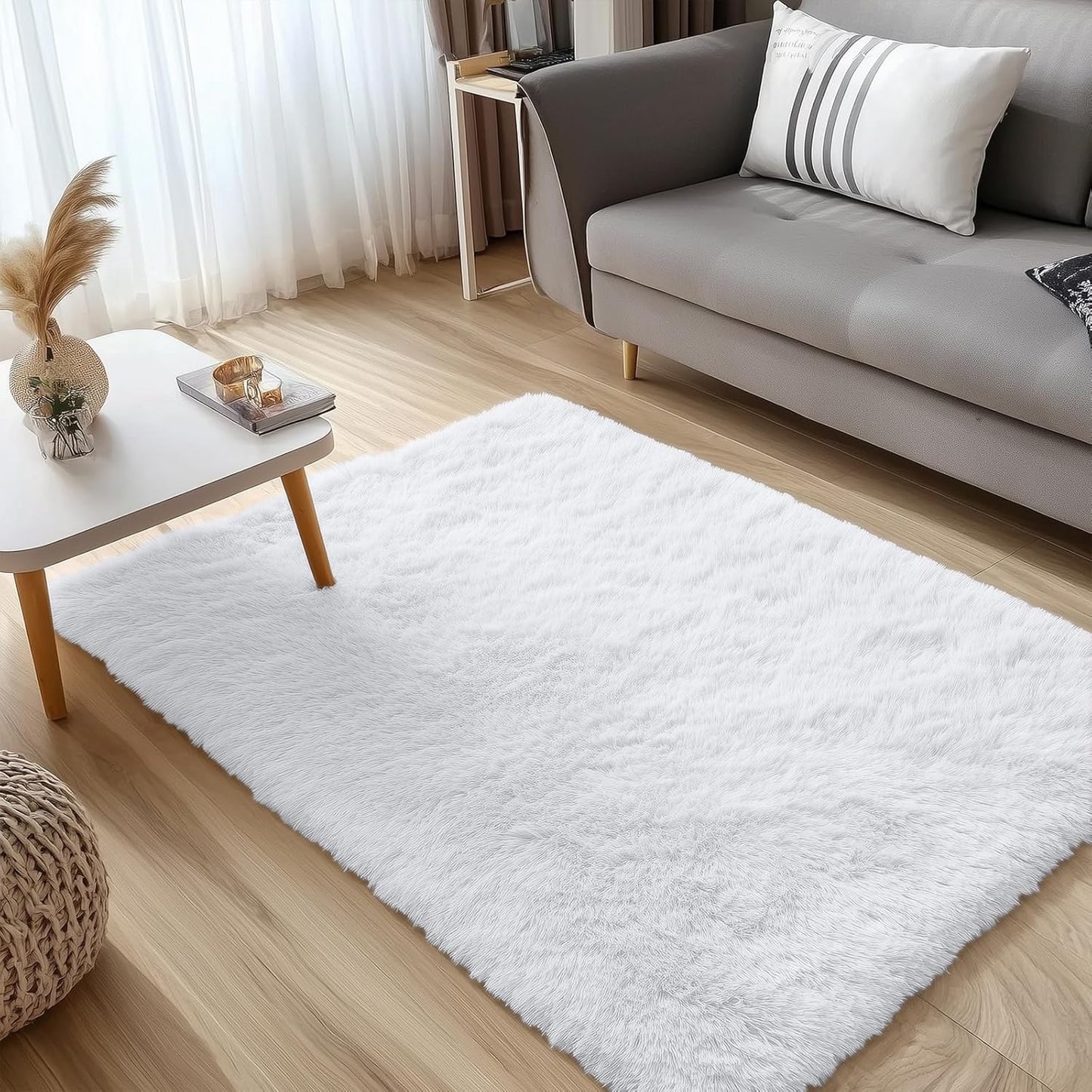 OLANLY Soft Fluffy Shaggy Accent Rug - 3x4 Machine Washable Area Rug for Bedroom & Nursery, White