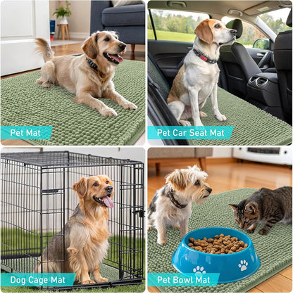 OLANLY Dog Door Mat - Absorbent Non-Slip Chenille for Muddy Paws | 40x24 Sage Green Quick Dry Doormat
