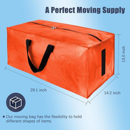 HOMESURE Large Water-Resistant Moving Bags - 12 Pack Heavy-Duty Storage Totes with Zippers & Handles | Space-Saving Design (Orange)