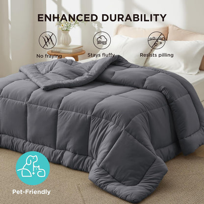 Bedsure Comforter Duvet Insert - All-Season King Size Quilted Bedding, GentleSoft Down Alternative, Grey 90 x 102 Inches