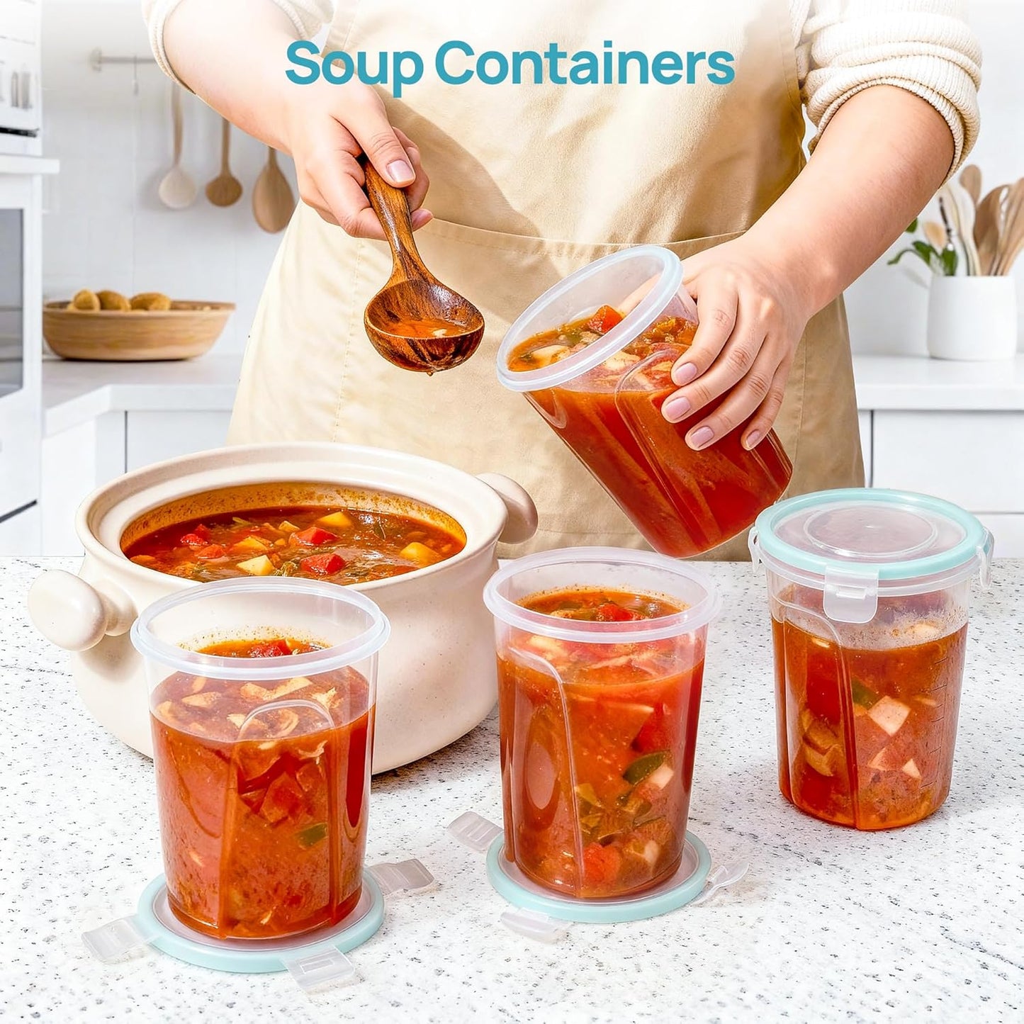 Vtopmart Glass Storage Containers Set - 8 Pack with Lids & 6 Pack Plastic Soup Containers