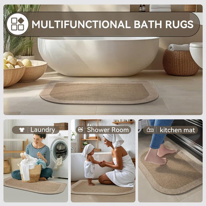 YDKGL Half Circle Bath Mat, Non Slip Bath Mat, Thin Bathroom Rugs Fit Under Door Quick Dry Absorbent Washable Bathroom Mat with Rubber Backing, Brown Beige 16x24