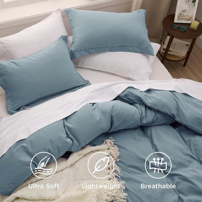 Bedsure California King Duvet Cover - Extra Soft Prewashed Cotton-Like Polyester in Mineral Blue, 104x98 with Zipper Closure & 2 Pillow Shams