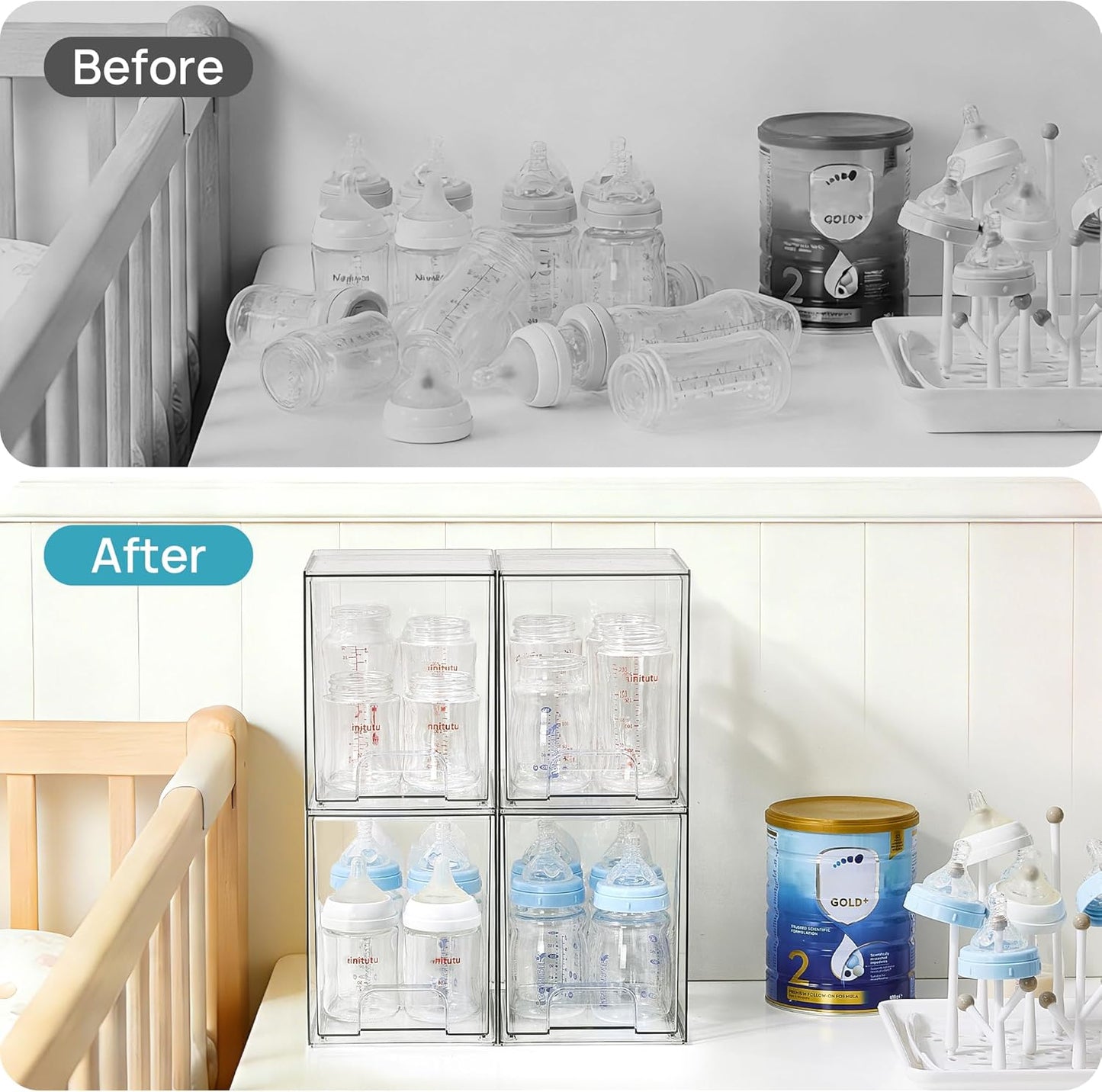 Vtopmart Clear Stackable Storage Drawers - 4 Pack Plastic Organizers for Skincare & Beauty Supplies | 7.6" Size