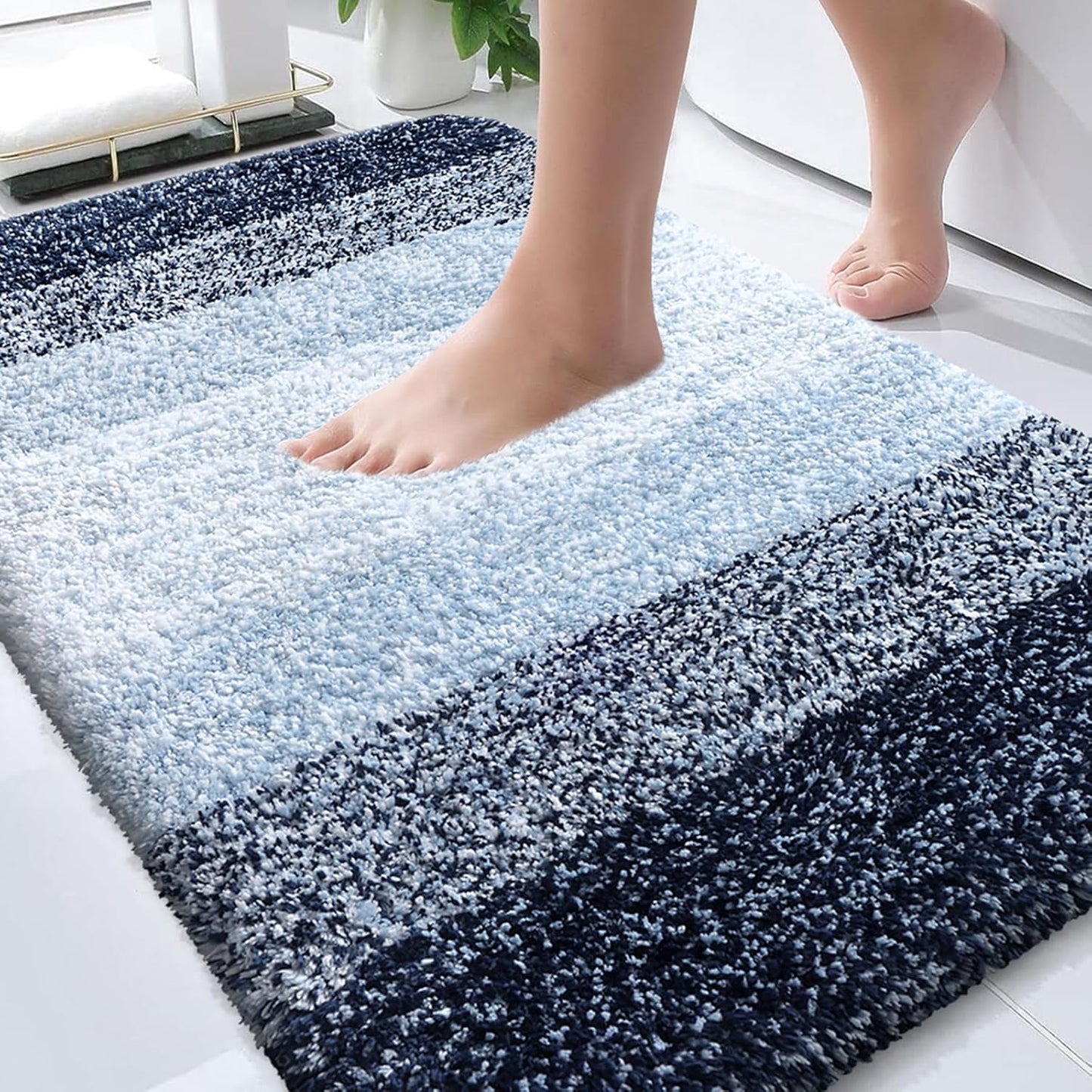 OLANLY Bathroom Rugs - Extra Soft Microfiber Mat with Rubber Backing | Quick Dry, Machine Washable, 30x20, Navy Blue