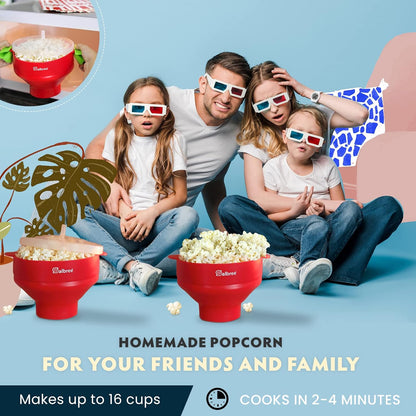 Salbree Collapsible Silicone Microwave Popcorn Popper - 16 Cup Capacity, Versatile & Colorful Options (Red)