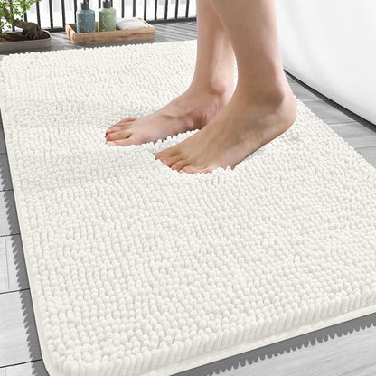 OLANLY Bathroom Rugs 34x21, Extra Soft Absorbent Chenille Bath Rugs, Rubber Backing Quick Dry, Machine Washable Bath Mats for Bathroom Floor, Tub and Shower, Home Decor Accessories, Ivory