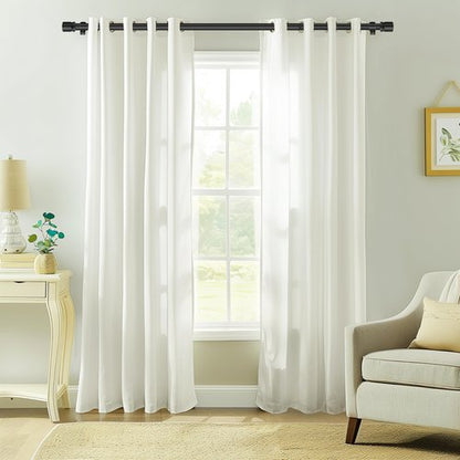 Ottsuls Curtain Rods for Windows, 32 to 46 or 58 Inches Max Adjustable Length, 1 Inch Diameter, Black Decorative Curtain Rod Set, Rustproof Heavy Duty Metal Pole with Brackets