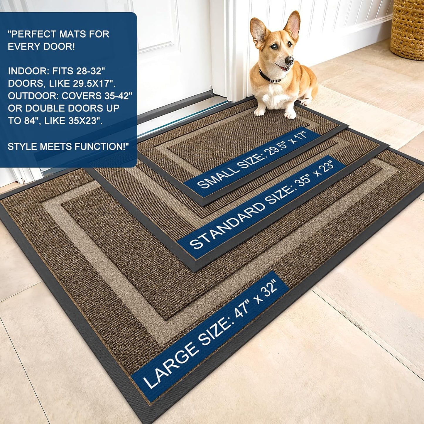 OLANLY Indoor Outdoor Front Door Mat - Waterproof All-Season Doormat, Sturdy Rubber, Easy Clean | 47x32, Brown