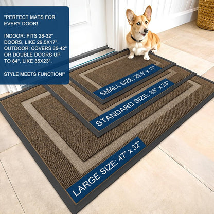 OLANLY Front Door Mat Indoor Outdoor Entrance, Waterproof All-Season, All-Weather Doormat, Sturdy Natural Rubber, Fade Resistant, Low Profile, Easy Clean Patio Porch Entryway Mat, 59x23, Brown