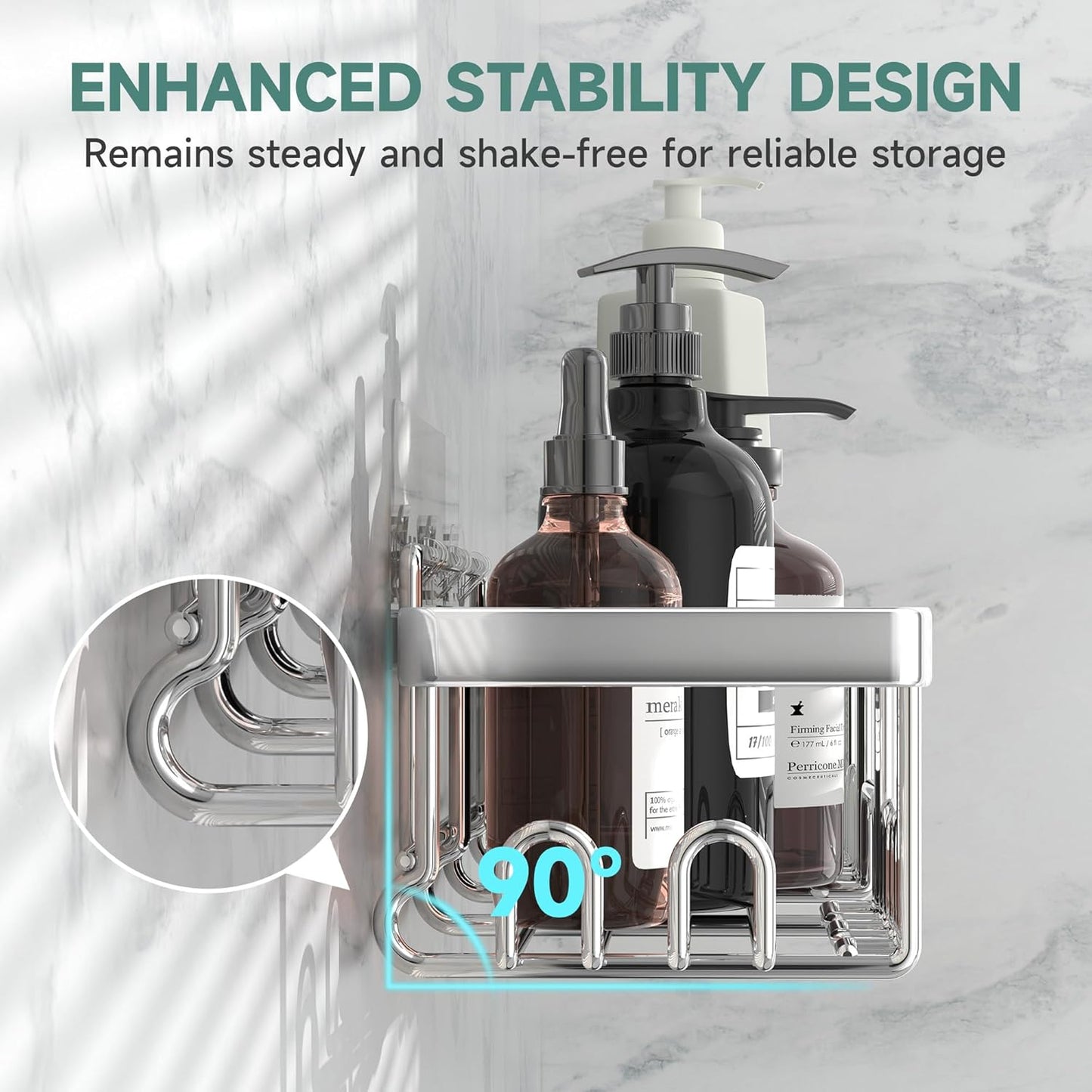 Veken Shower Caddy - Large Wall Mounted Organizer with Soap Dish & Toothbrush Holder | Silver 6-Pack