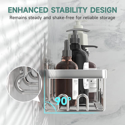 Veken Shower Caddy - Large Wall Mounted Organizer with Soap Dish & Toothbrush Holder | Silver 6-Pack