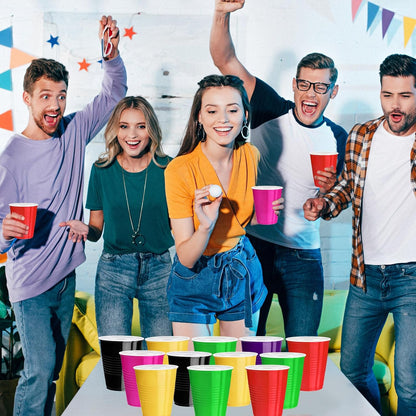 Skiennix 12 Oz Colorful Plastic Cups - 120 Pcs Disposable Party Cups for Thanksgiving & Picnics
