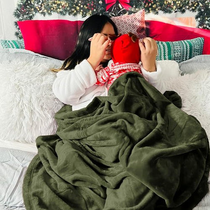 Bedsure Fleece Blanket - Soft Olive Green Queen Size Plush Microfiber, 90x90 Inches for Cozy Comfort