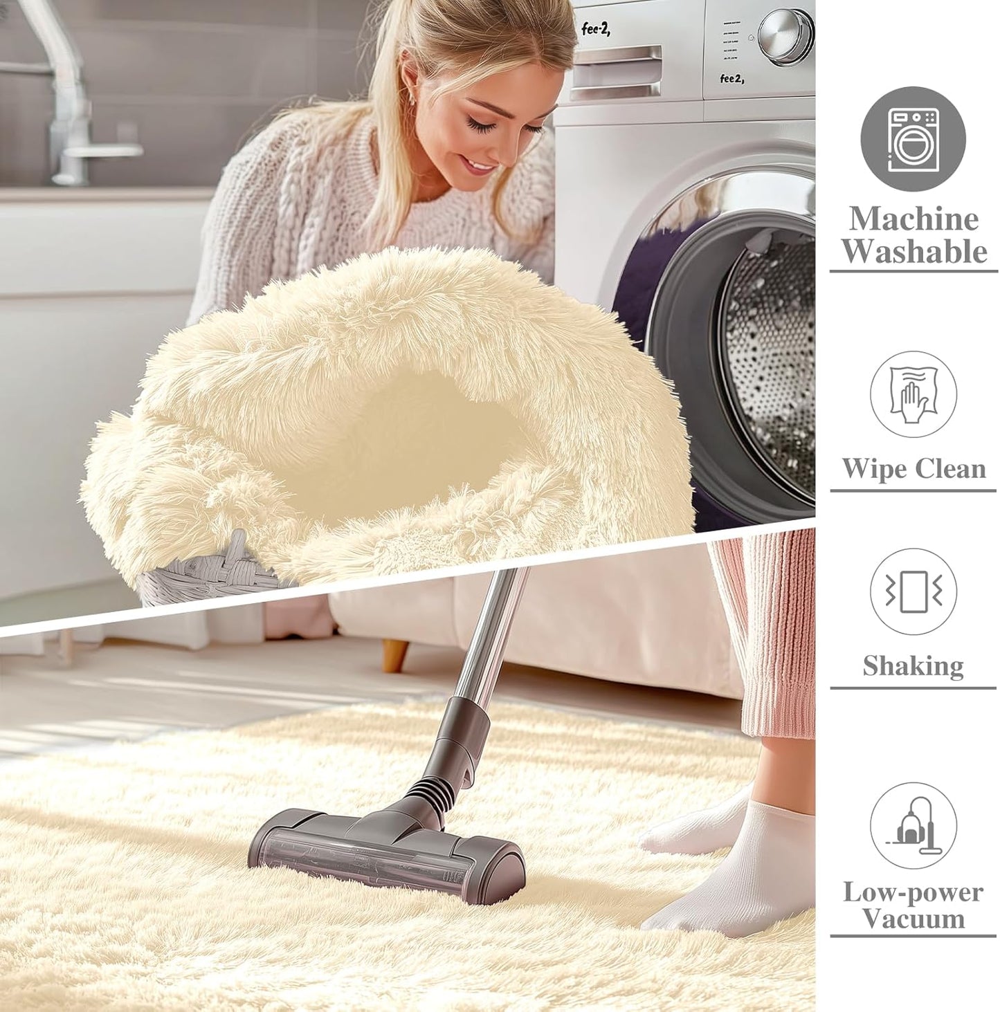 OLANLY Soft Fluffy Shaggy Bedside Rug - Machine Washable 2x3 Entryway Carpet in Cream for Kids & Nursery Decor