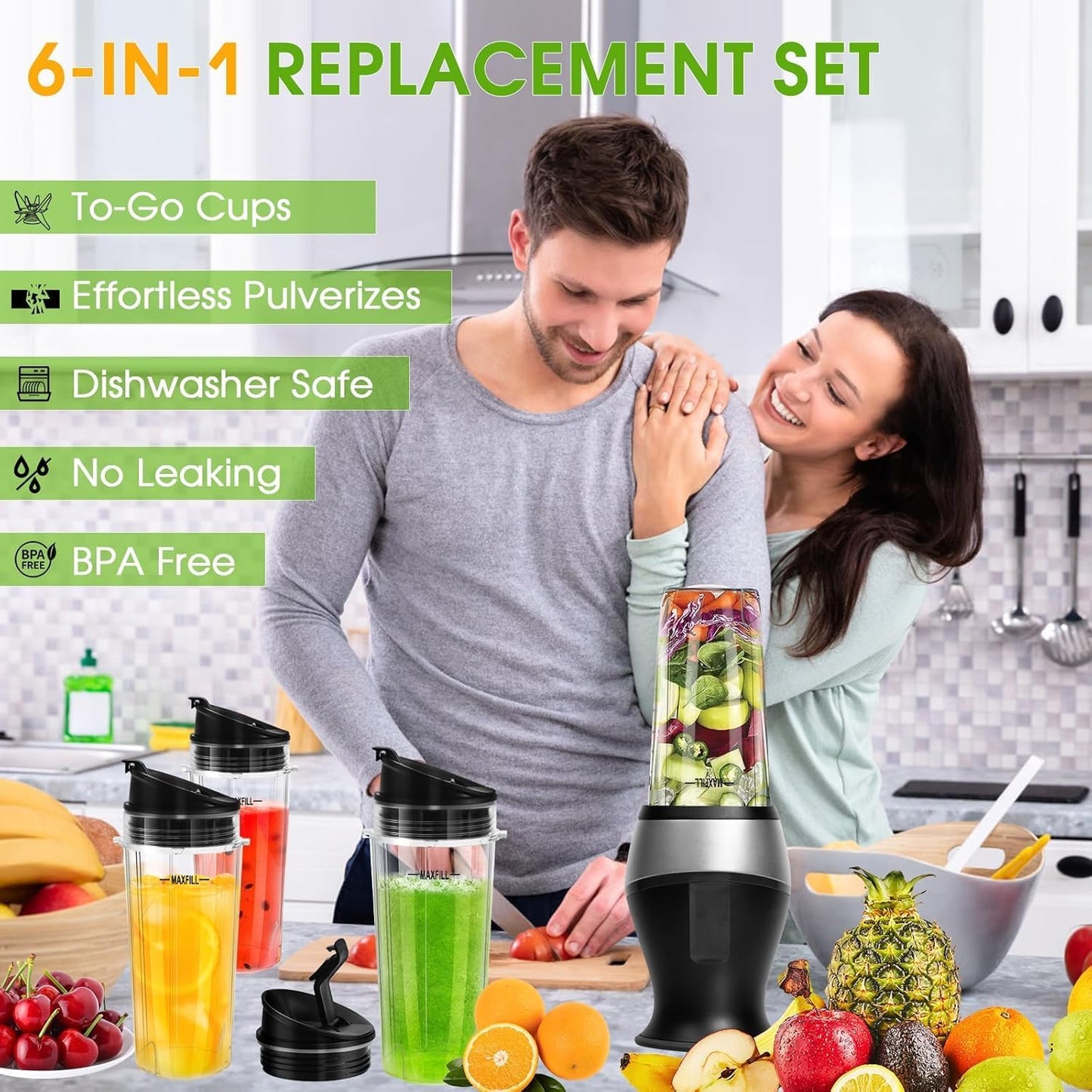 Ninja Blender Cups - 16oz Replacement Cups with Lids | 3-Pack Compatible with Ninja QB3001SS, BL770, BL780, BL660, BL740, BL810