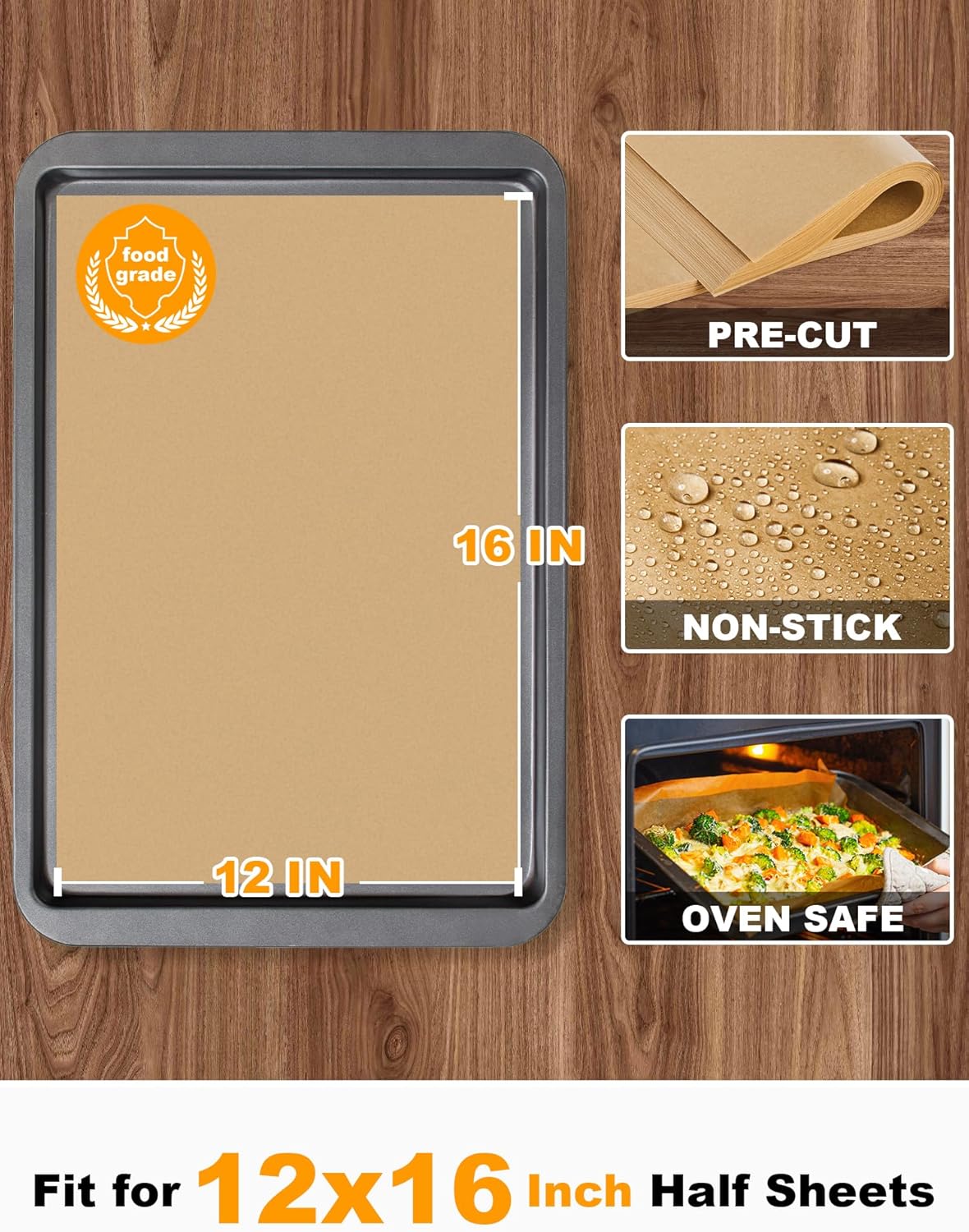 SMARTAKE Parchment Paper Sheets - 200 Pcs Bundle for Baking & Grilling | 12x16 Inches, Unbleached