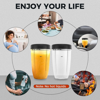 Nutribullet Blender Cups - 18oz Replacement Cups with Lids | Compatible with 600W & 900W Models (2-Pack)