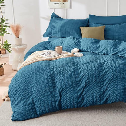 HYMOKEGE Teal California King Comforter Set - 7-Piece All-Season Luxury Bedding Set with Sheets & Pillowcases
