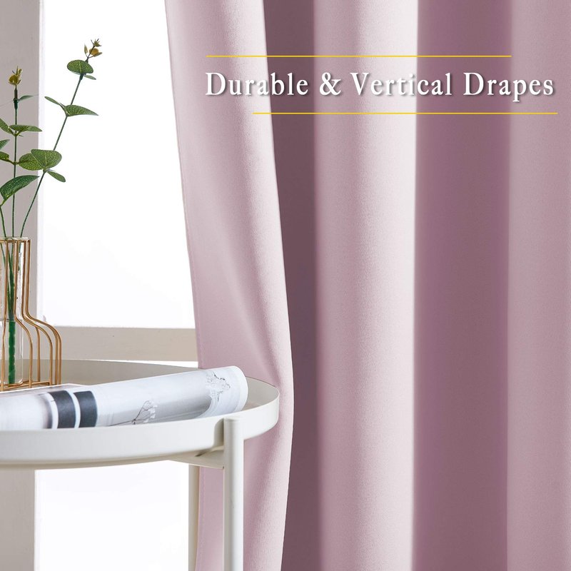 NICETOWN Room Darkening Short Curtains for Kitchen - Thermal Insulated Solid Grommet Top Room Darkening Curtain Panels/Draperies for Bedroom/Cafe (Baby Pink, 1 Pair, 34 x 50 Inch)